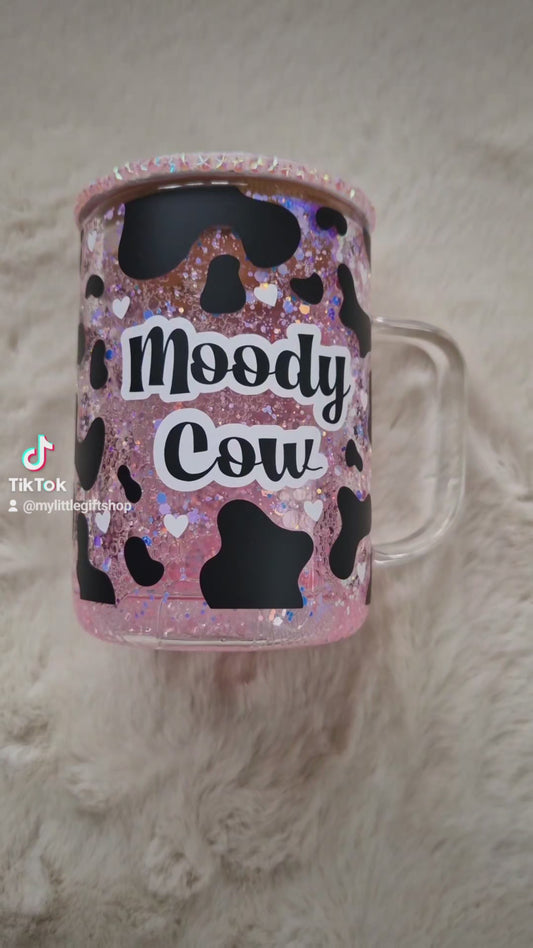 Moody Cow Snowglobe glass Mug